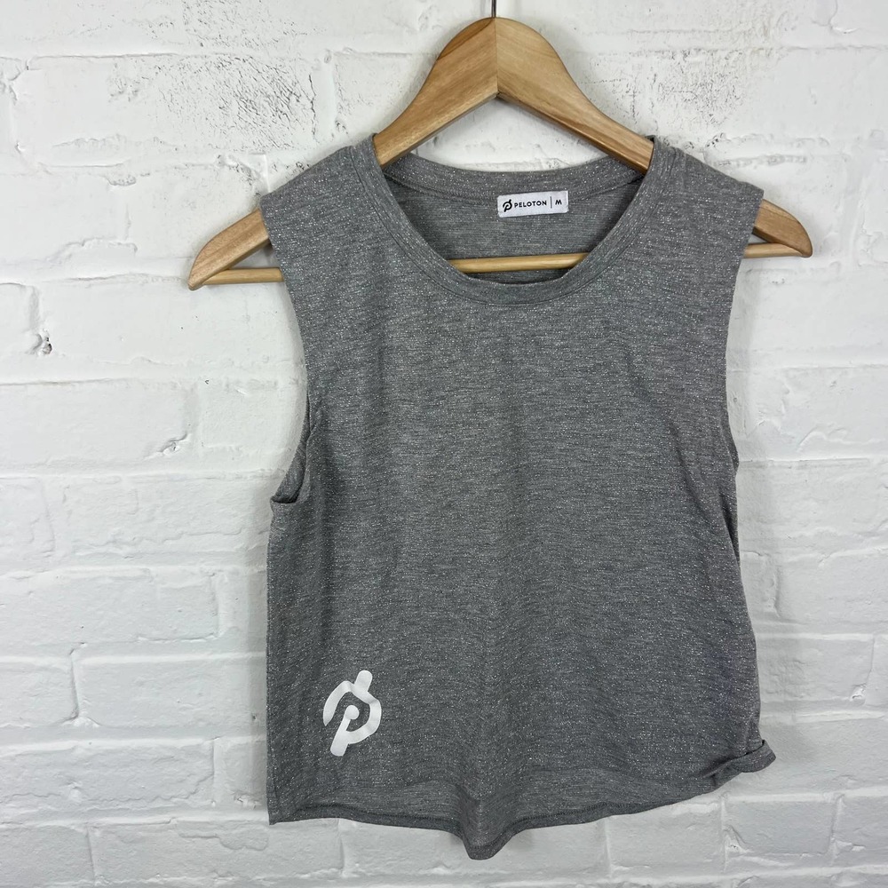 Peleton Women's Lightweight Lurex Muscle Tank Stretch Sleeveless Gray Size M
